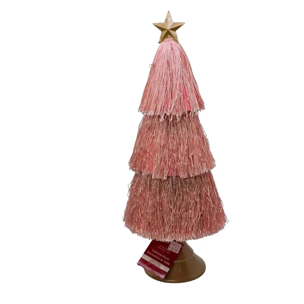 Ashland Tassel Tiered Tree Tabletop Decor w/ Matted Gold Star Tree Topper NEW